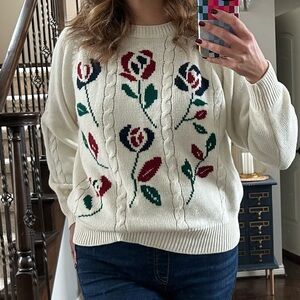 Vintage Floral Cable Knit Sweater 
Cottagecore, Cabincore, Floral Frenzy, Granny